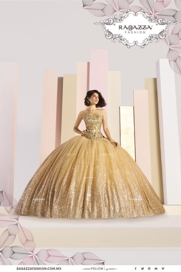 Ragazza D01 501 — Gold Quinceañera Dress