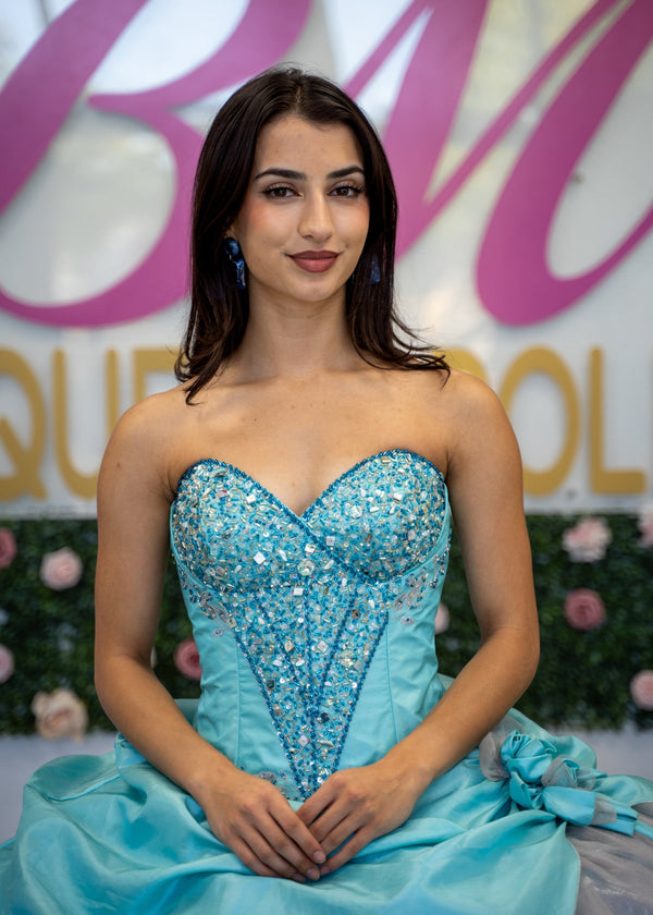 Bella Sera Diana Ponce Model 7026 — Blue Quinceañera Dress