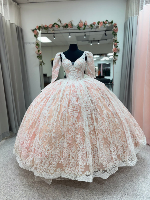 Blush Lace Grace — Pink Quinceañera Dress